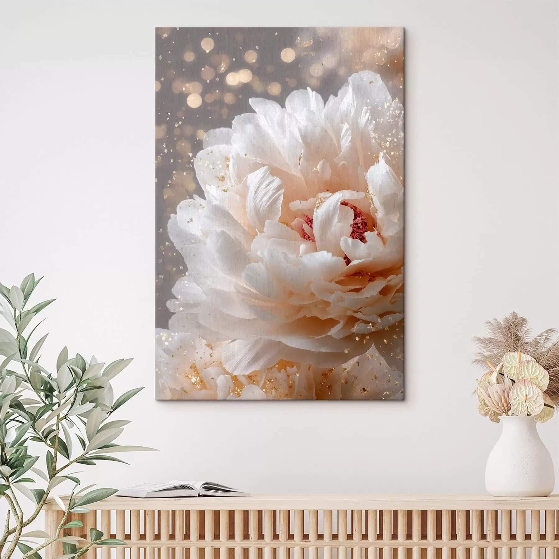  Schilderijen Weelderige witte bloem met een subtiele gloed s49981