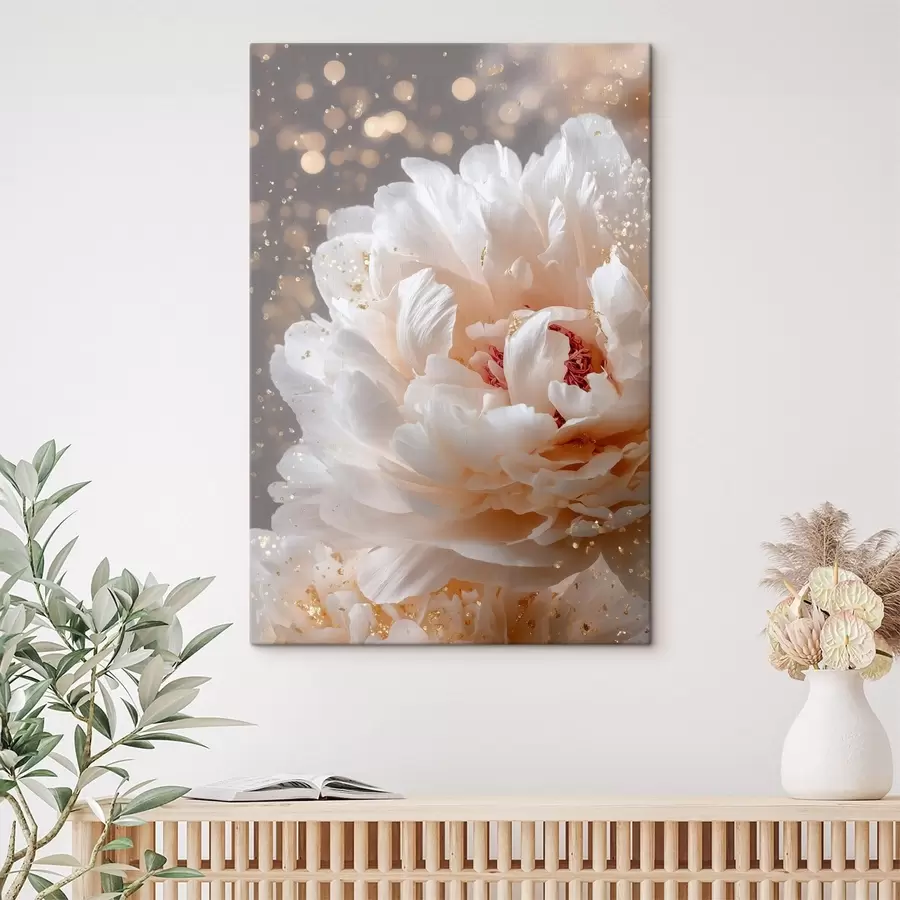  Schilderijen Weelderige witte bloem met een subtiele gloed s49981