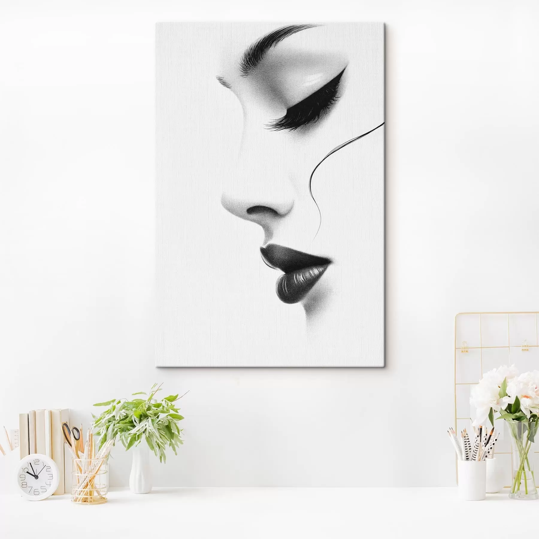  Schilderijen Minimalistisch vrouwenportret in zwart-wit s49982