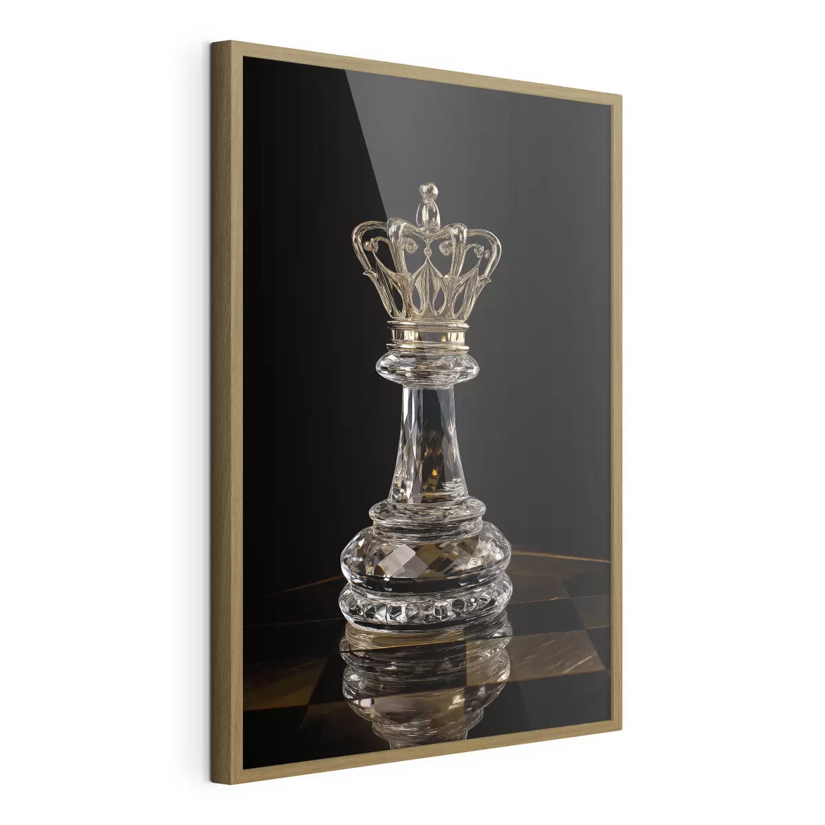 Poster Glazen schaakkoningin op een donkere achtergrond f49946