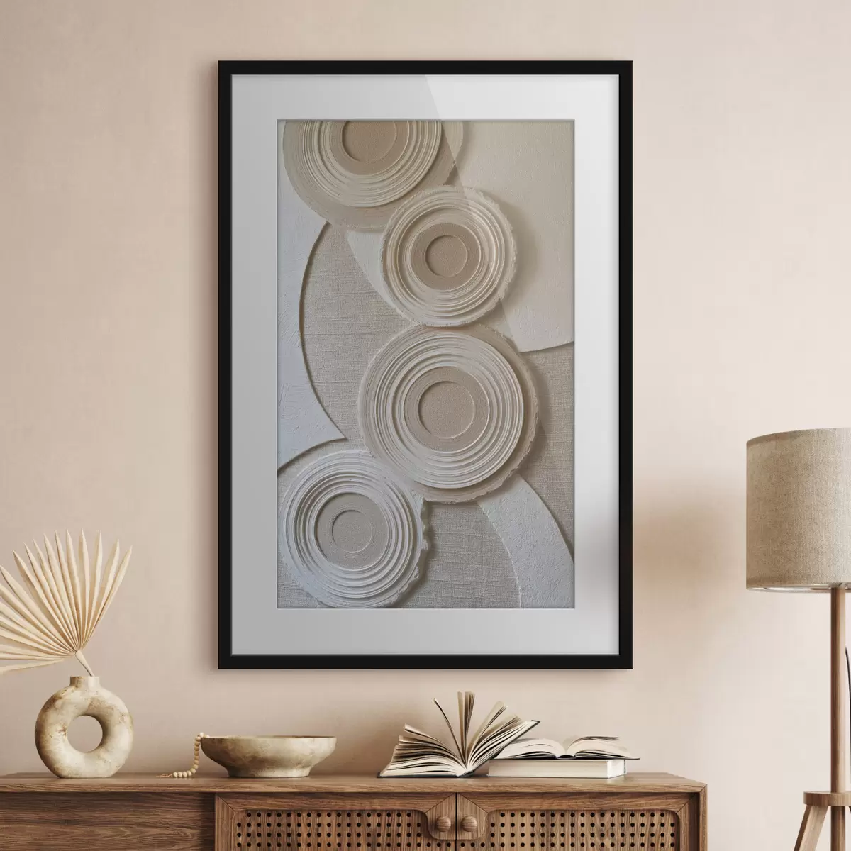 Poster Abstracte compositie met cirkels en een reliëfeffect f49955