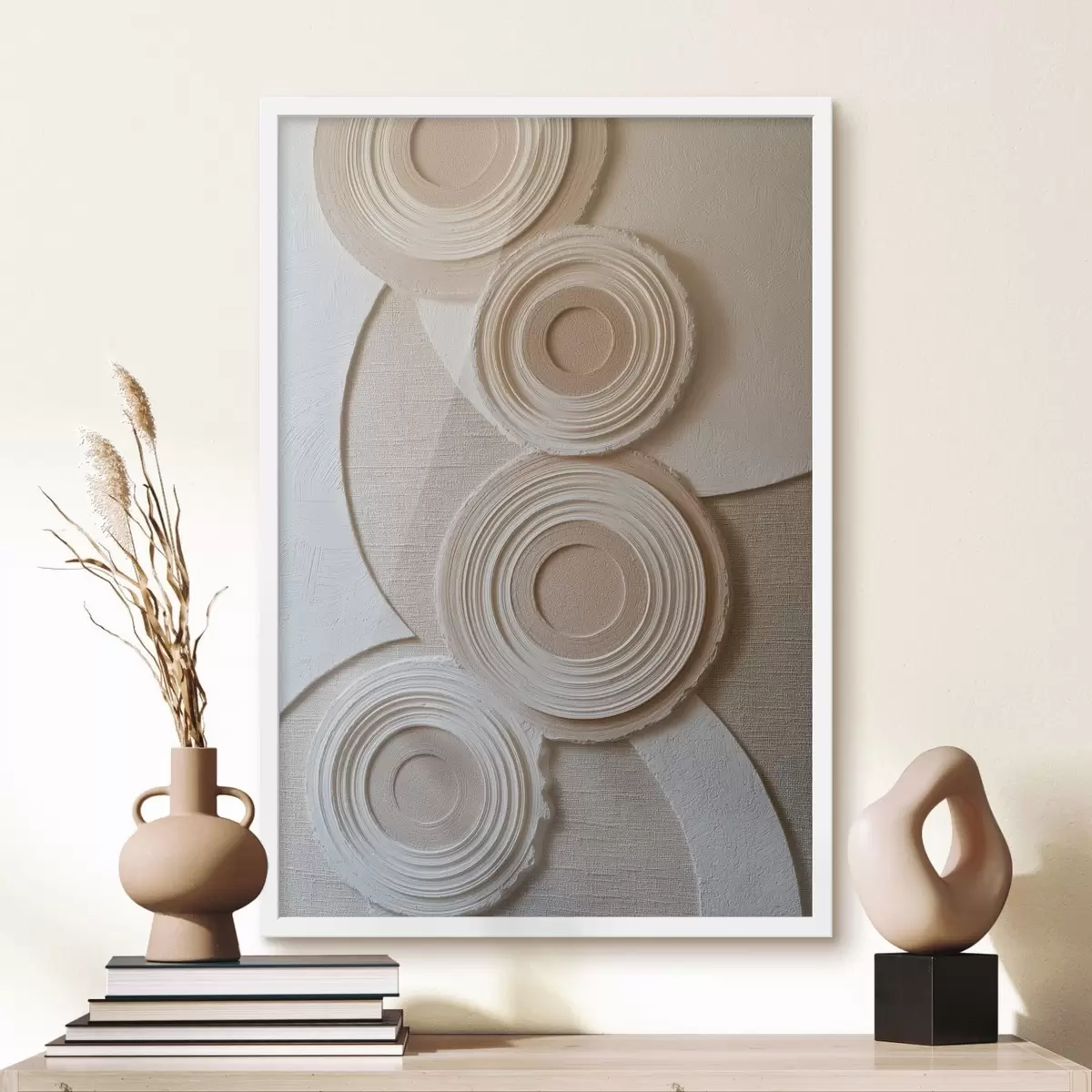 Poster Abstracte compositie met cirkels en een reliëfeffect f49955
