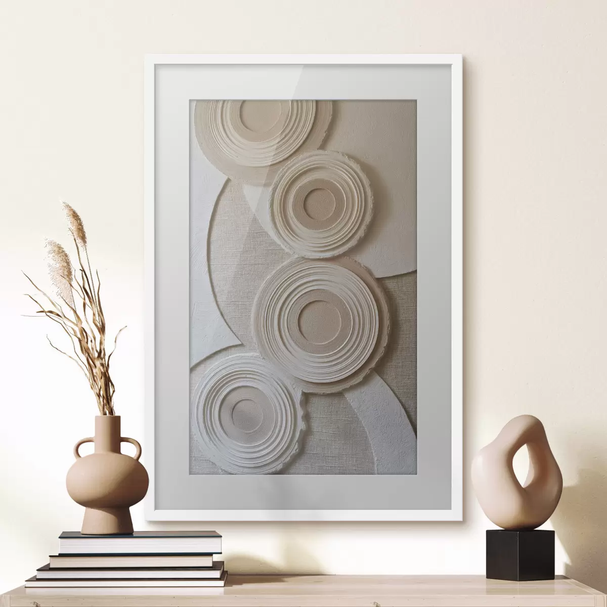 Poster Abstracte compositie met cirkels en een reliëfeffect f49955