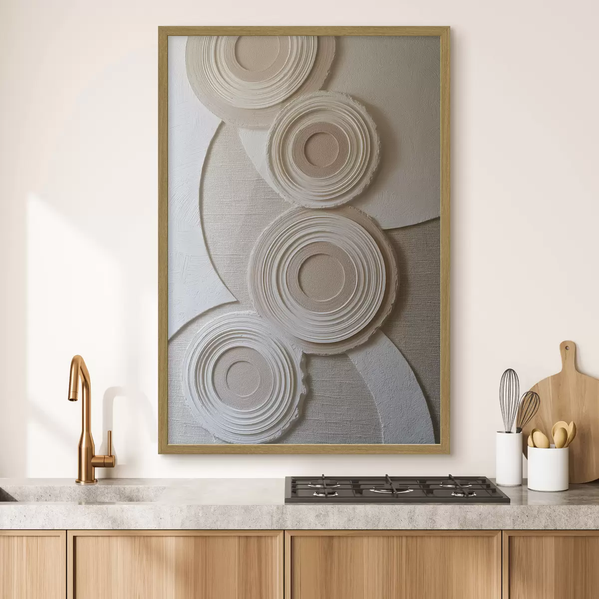 Poster Abstracte compositie met cirkels en een reliëfeffect f49955