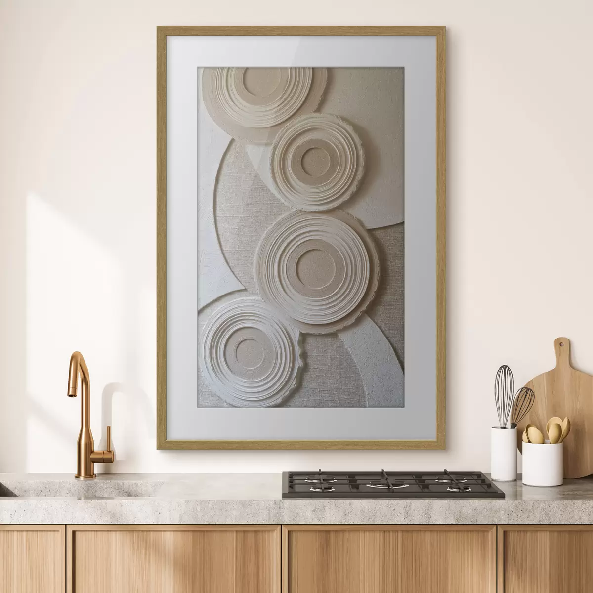 Poster Abstracte compositie met cirkels en een reliëfeffect f49955