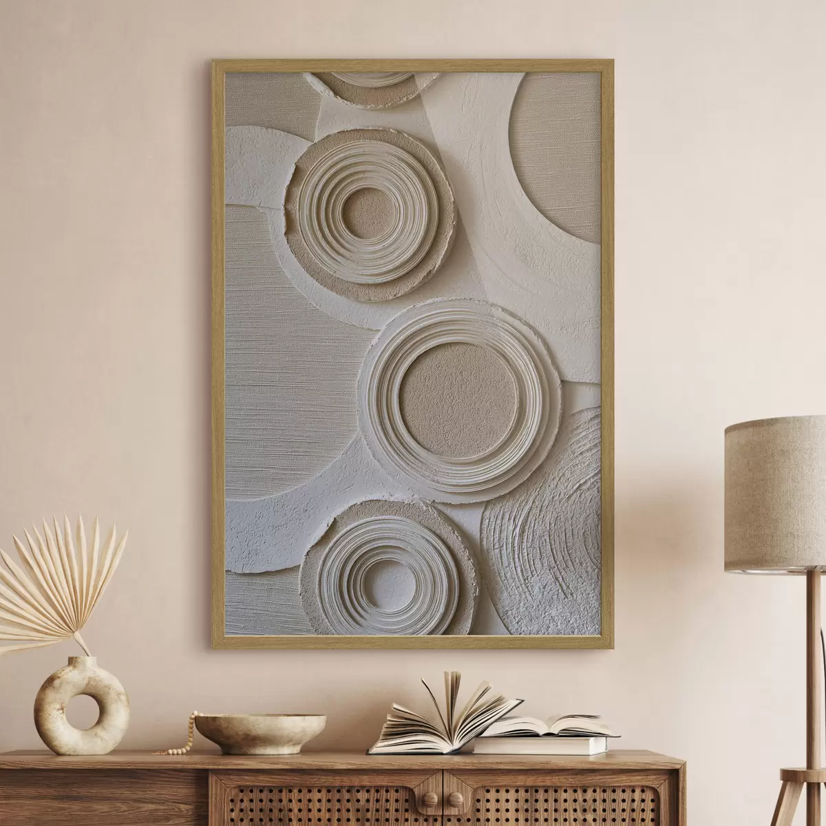 Poster Geometrische compositie met cirkels en een reliëfeffect f49956
