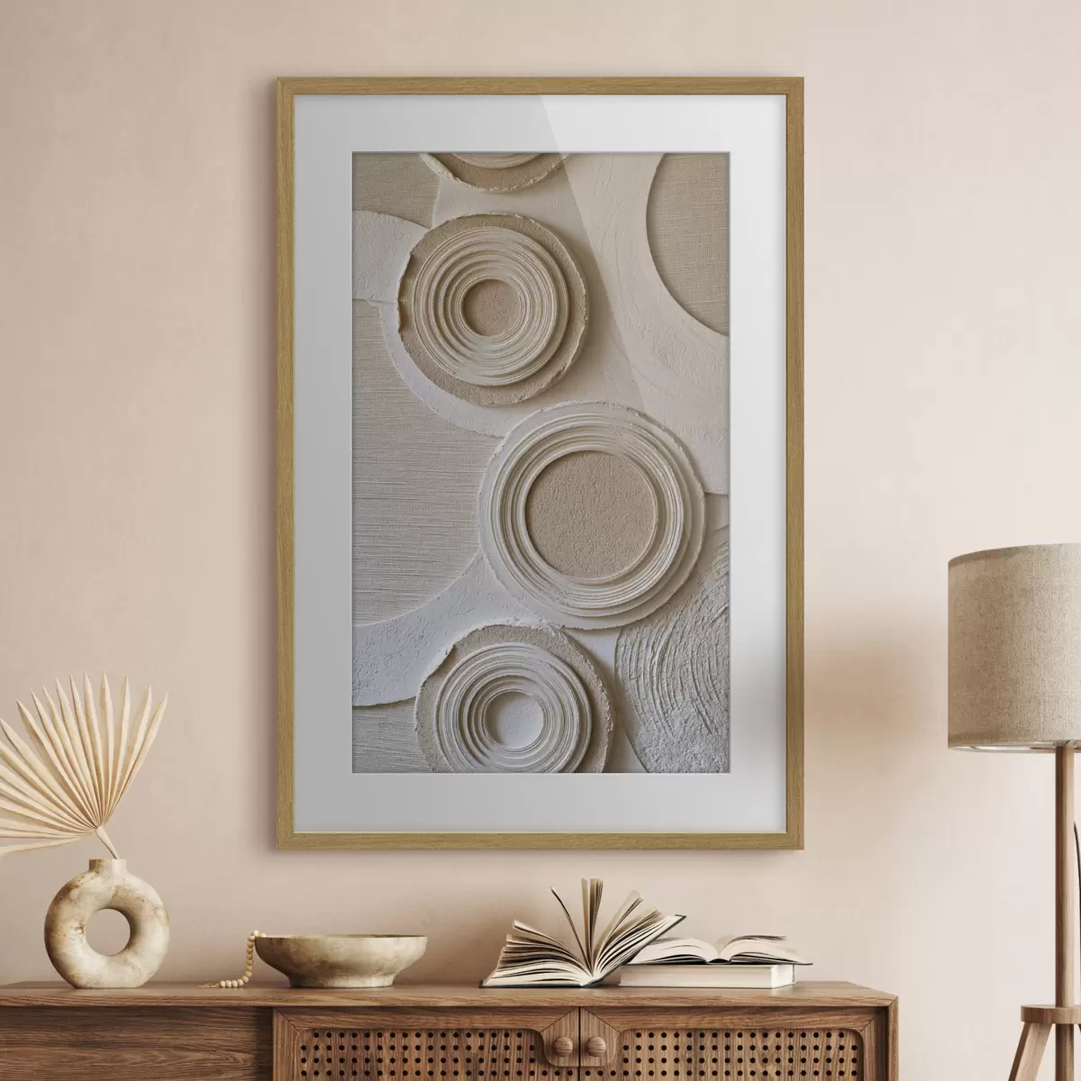 Poster Geometrische compositie met cirkels en een reliëfeffect f49956