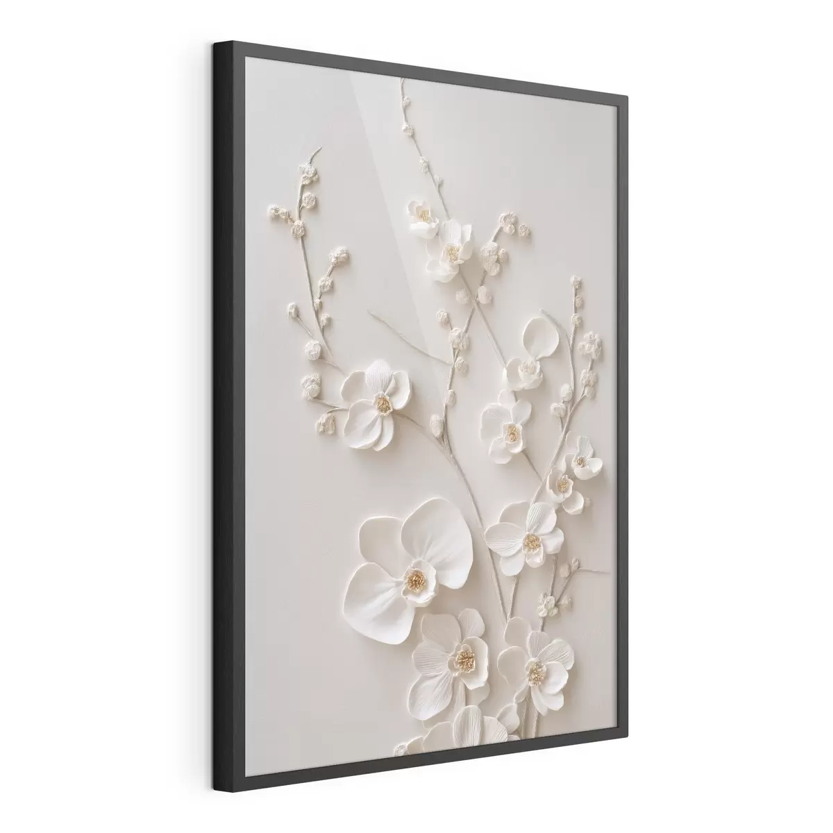 Poster Weelderige witte bloemen aan sierlijke takken f49957
