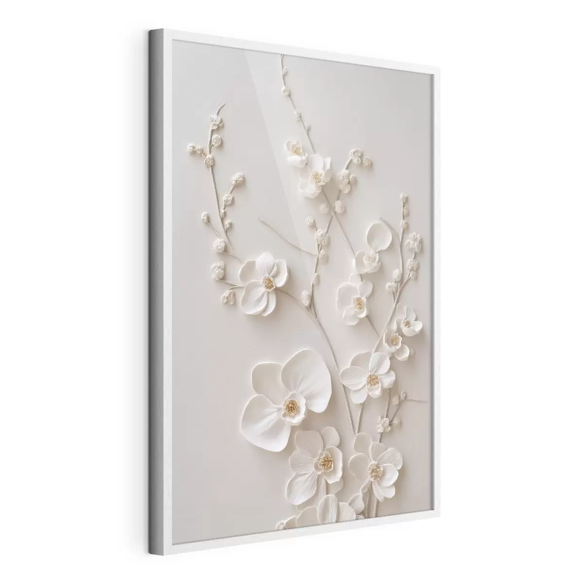 Poster Weelderige witte bloemen aan sierlijke takken f49957