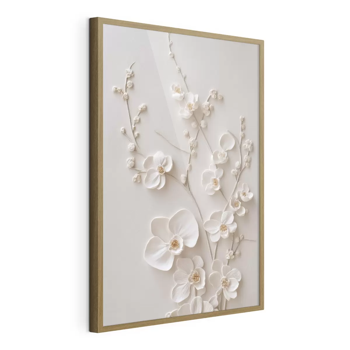 Poster Weelderige witte bloemen aan sierlijke takken f49957