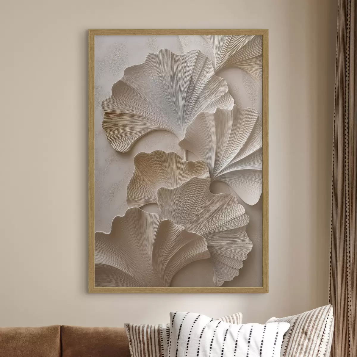 Poster Bladeren in zachte, neutrale tinten met een reliëfeffect f49960