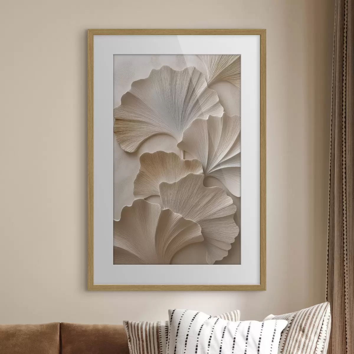 Poster Bladeren in zachte, neutrale tinten met een reliëfeffect f49960