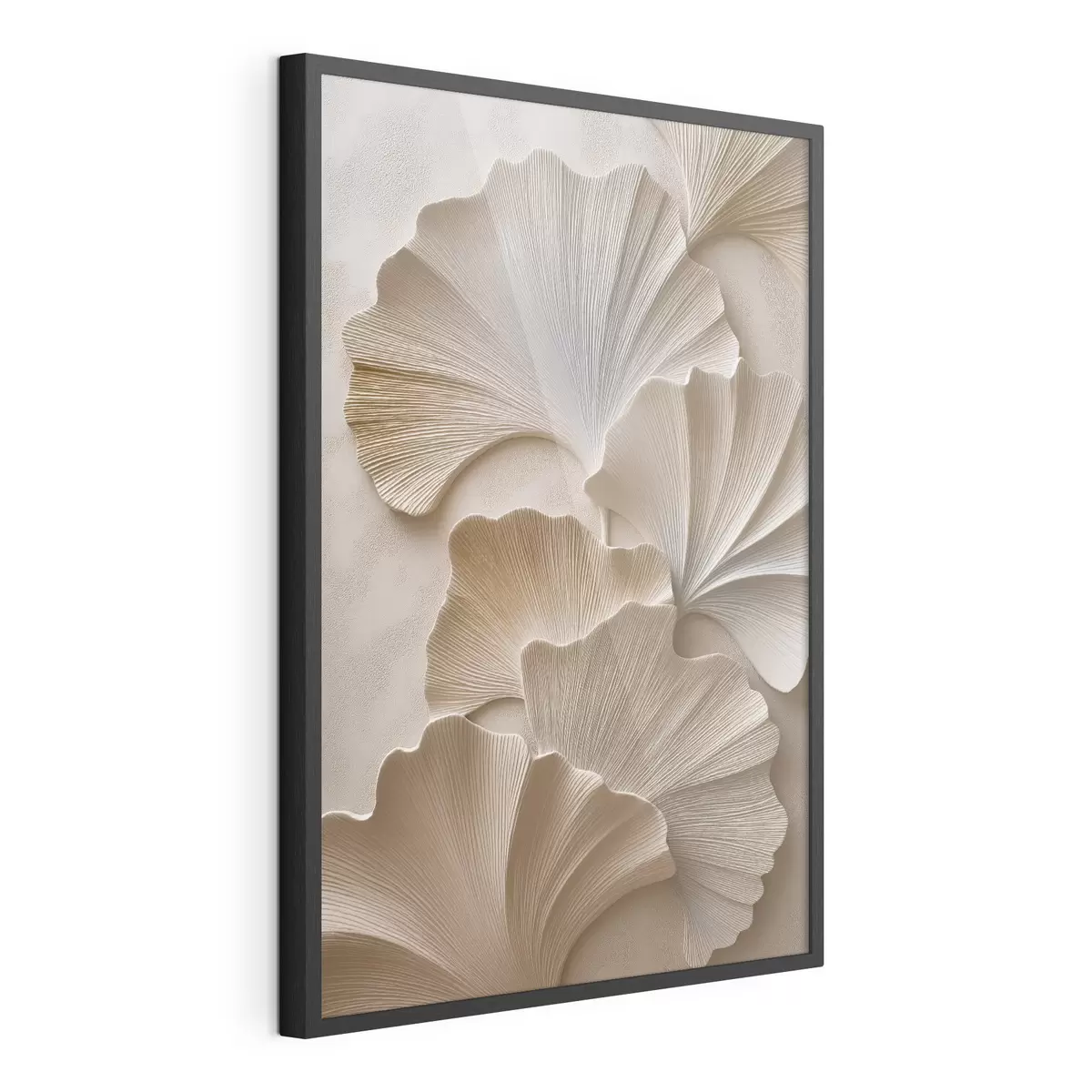 Poster Bladeren in zachte, neutrale tinten met een reliëfeffect f49960