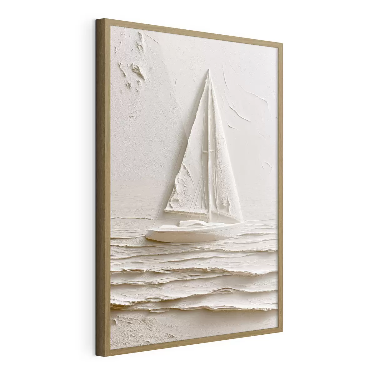 Poster Zeilboot op kalme golven met een reliëfeffect f49964