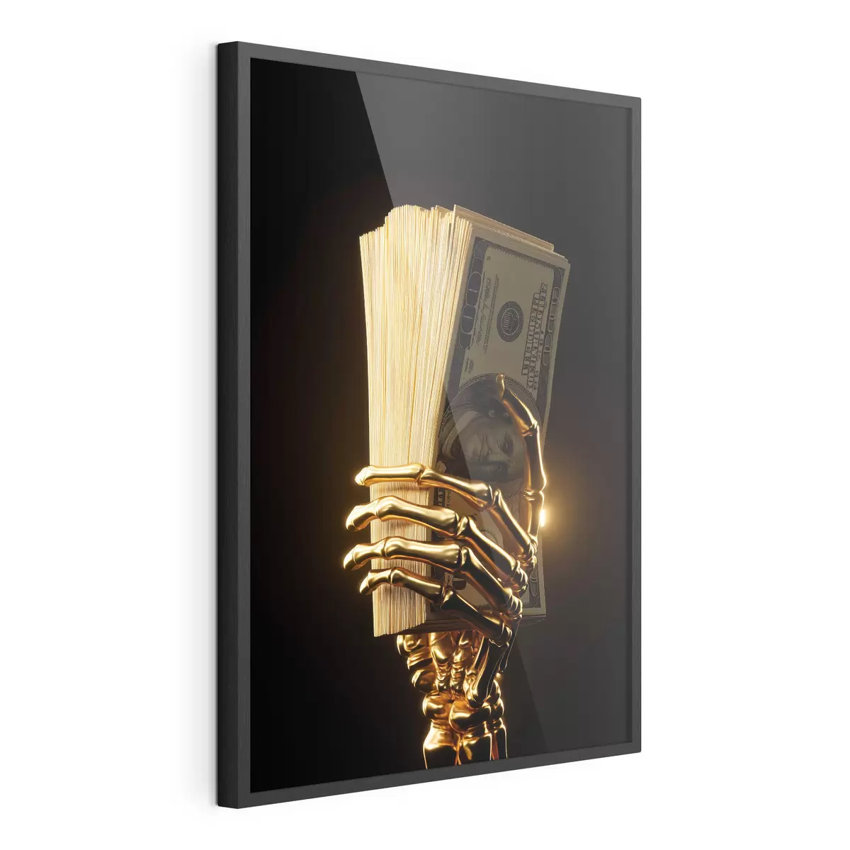 Poster Metalen hand die een stapel bankbiljetten vasthoudt f49967