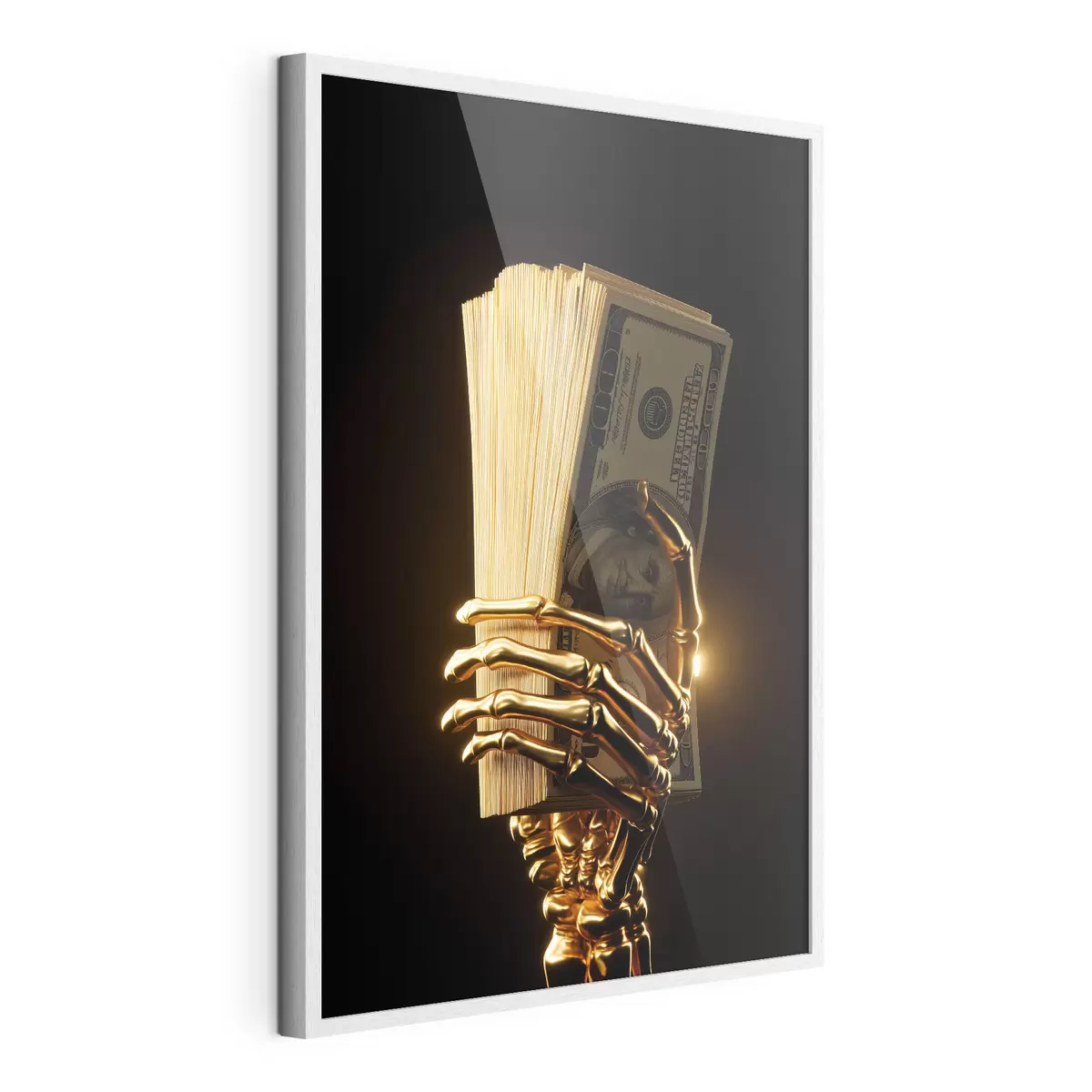 Poster Metalen hand die een stapel bankbiljetten vasthoudt f49967