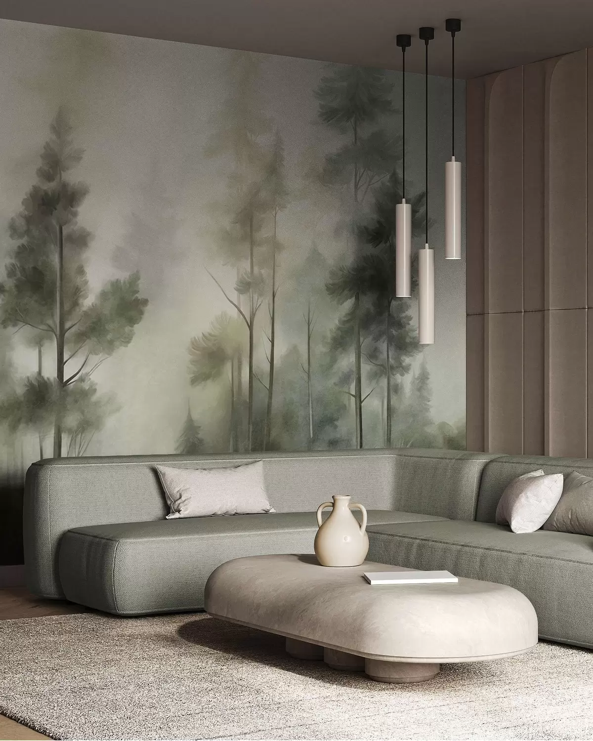 Fotobehang Dennen in goudgele mist w09982v2