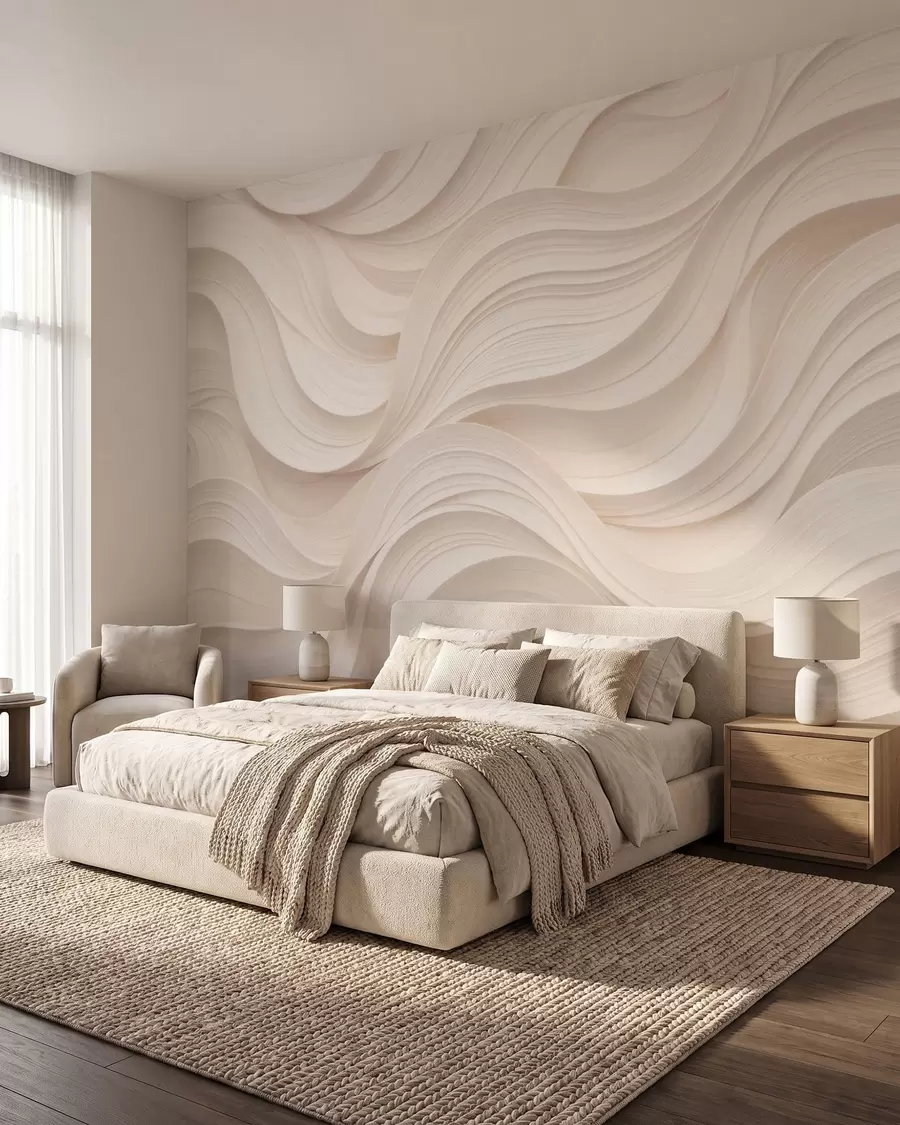 Fotobehang Abstracte golvende beige golven in 3D-stijl w09957
