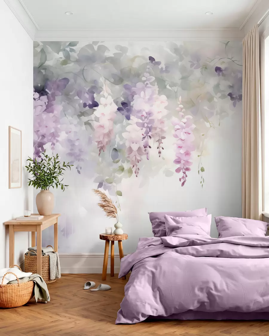 Fotobehang Hangende blauweregenbloemen w05795