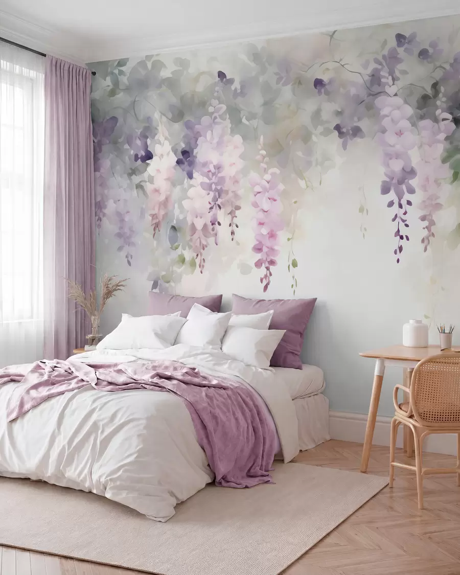 Fotobehang Hangende blauweregenbloemen w05795