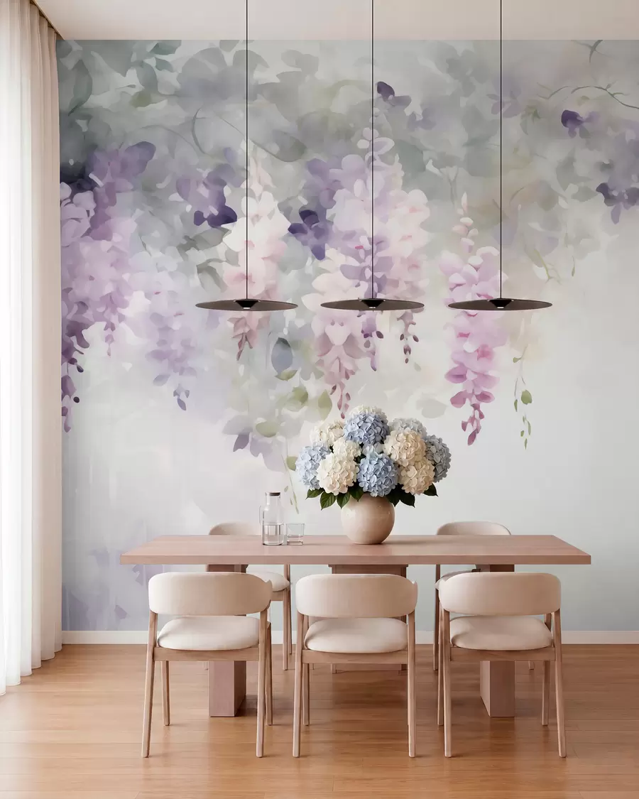 Fotobehang Hangende blauweregenbloemen w05795