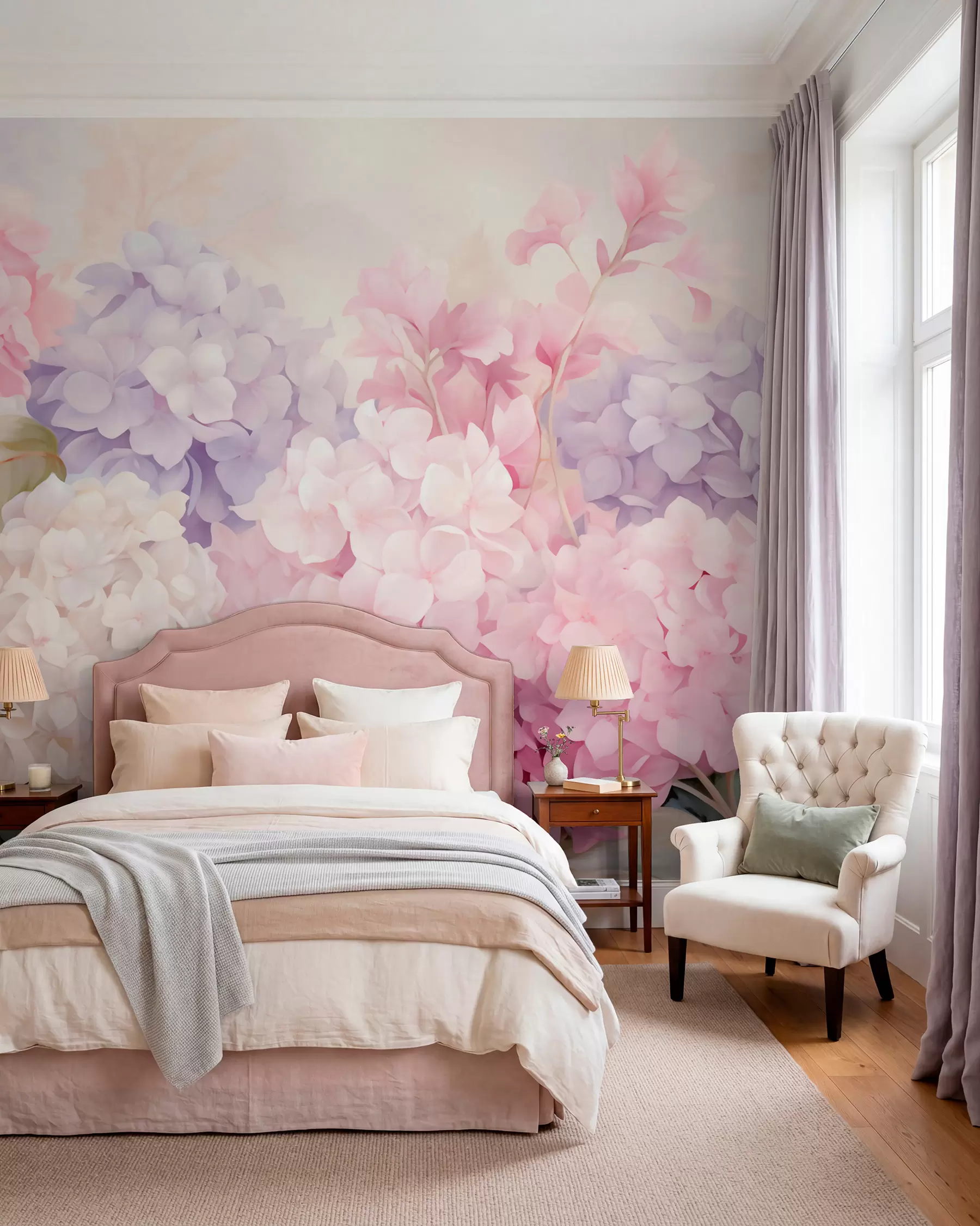 Fotobehang Hortensia’s in pastel w05796