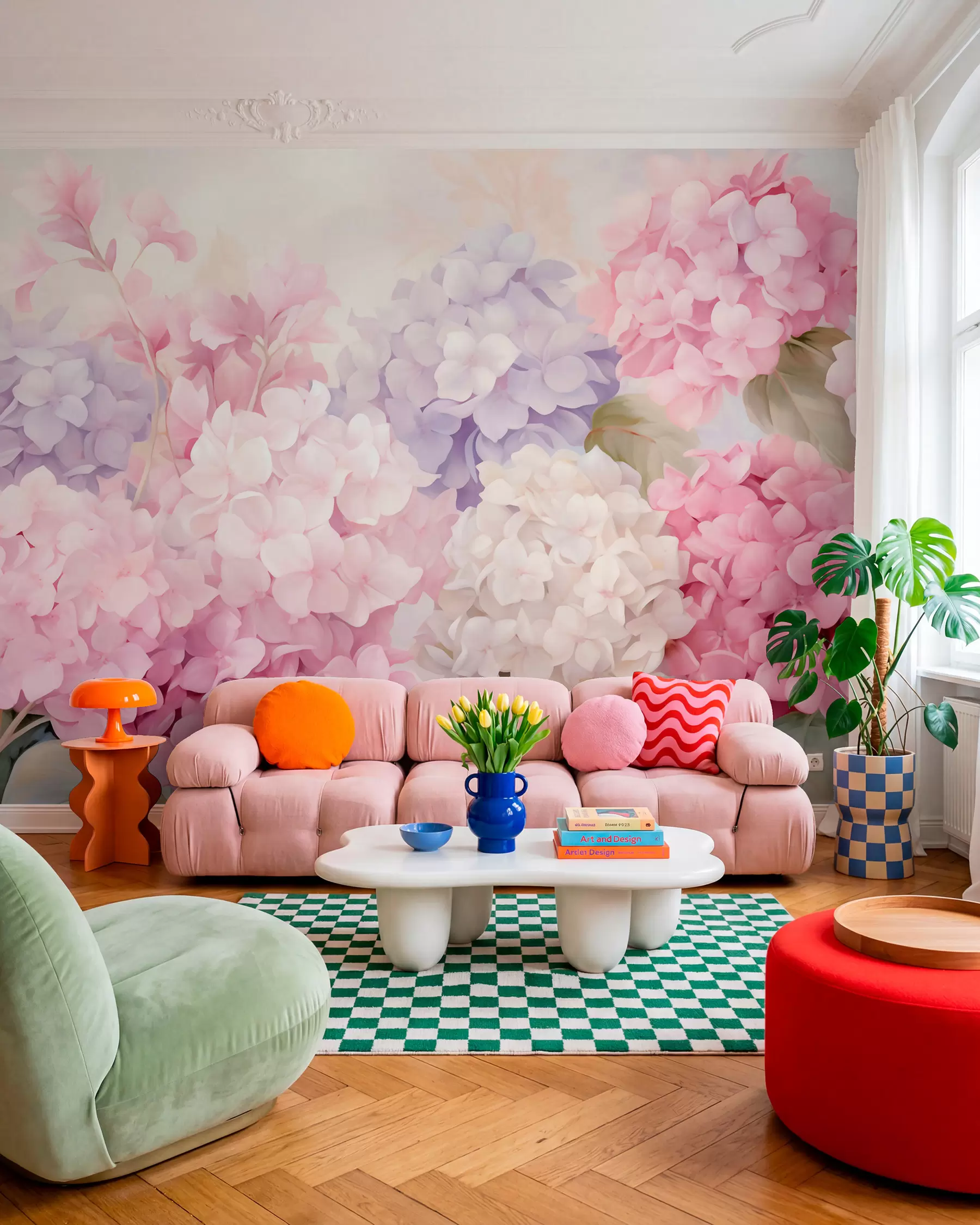 Fotobehang Hortensia’s in pastel w05796