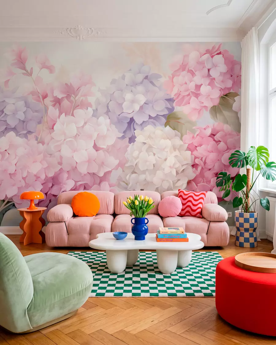 Fotobehang Hortensia’s in pastel w05796