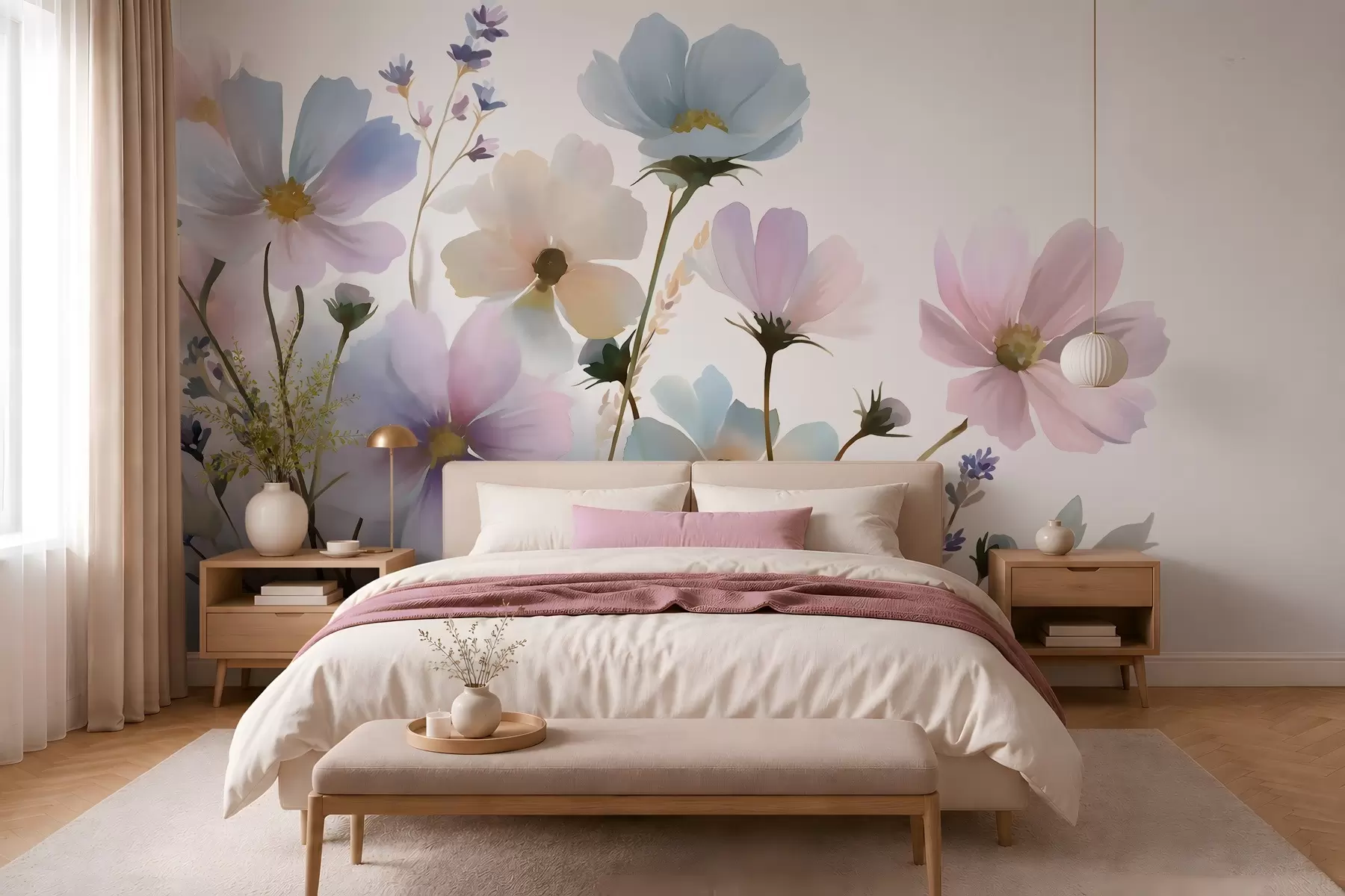Fotobehang Wilde bloemen in aquarelstijl w05755