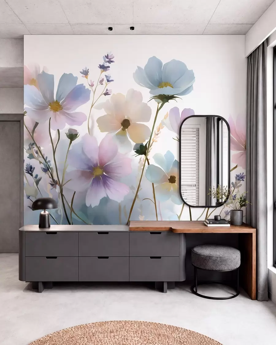 Fotobehang Wilde bloemen in aquarelstijl w05755