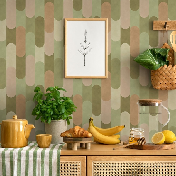 Behang Geometrisch patroon met afgeronde verticale vormen, Behang abstract, a01235 : Uwalls.nl