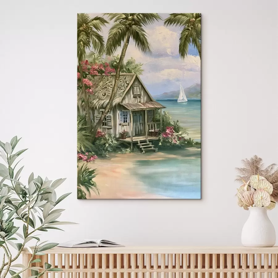  Schilderijen Een klein huisje aan zee, geschilderd in de stijl van een olieverfschilderij s49936