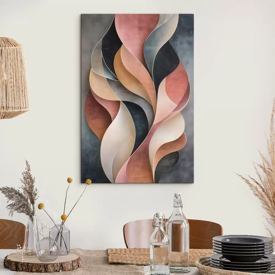  Schilderijen Abstracte golven in tinten zwart en terracotta s50155