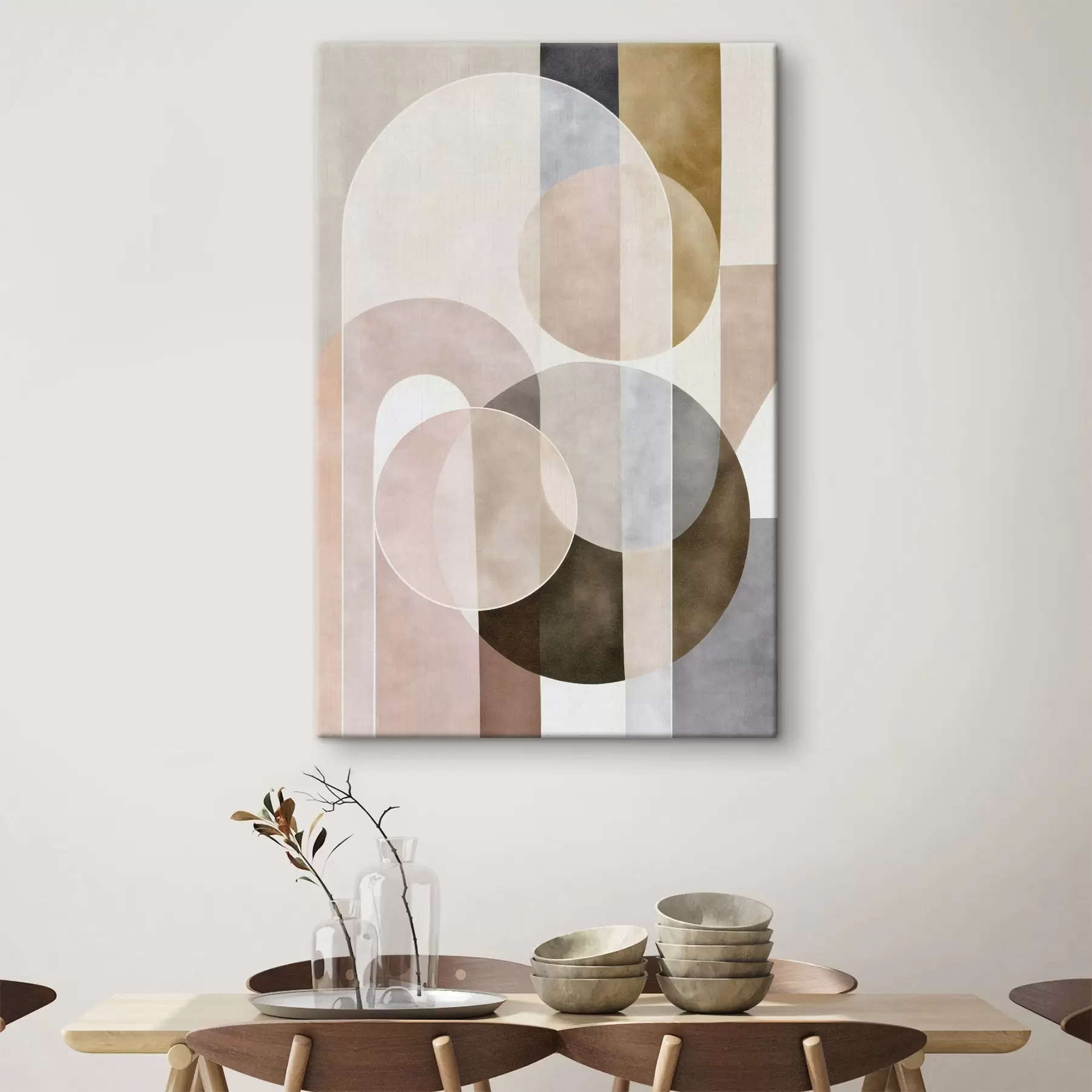  Schilderijen Een abstract ontwerp met bogen en cirkels s50157