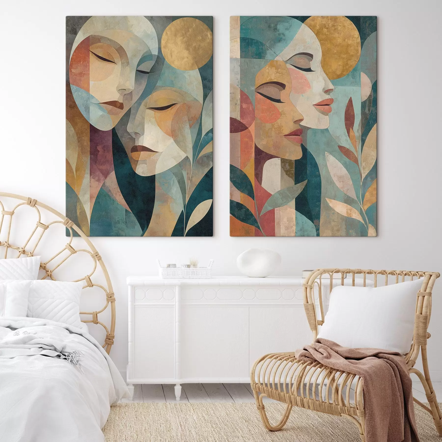  Schilderijen Abstracte etnische portretten van twee vrouwen m30812
