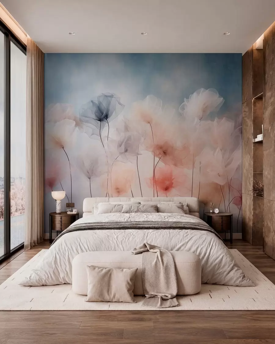 Fotobehang Luchtige bloemen in delicate pasteltinten w05818