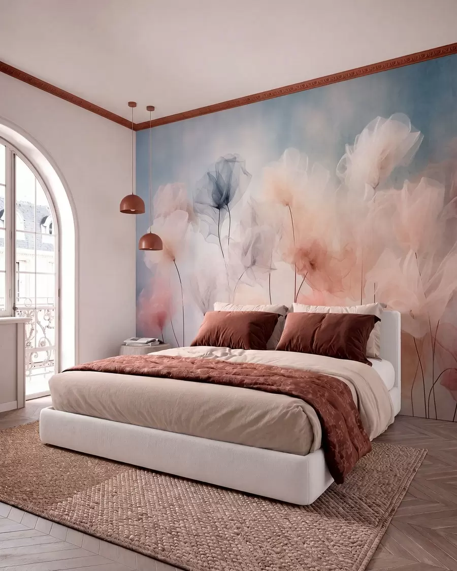 Fotobehang Luchtige bloemen in delicate pasteltinten w05818