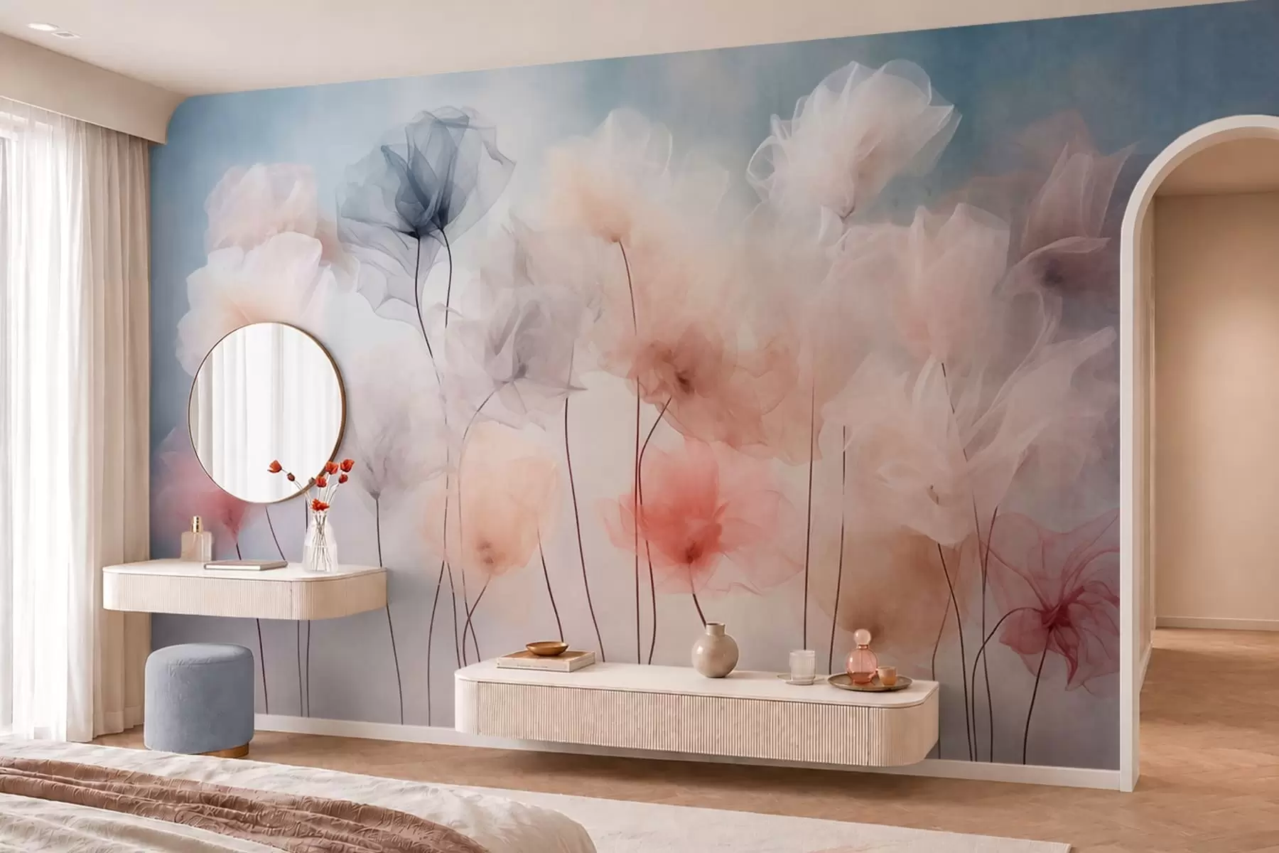 Fotobehang Luchtige bloemen in delicate pasteltinten w05818