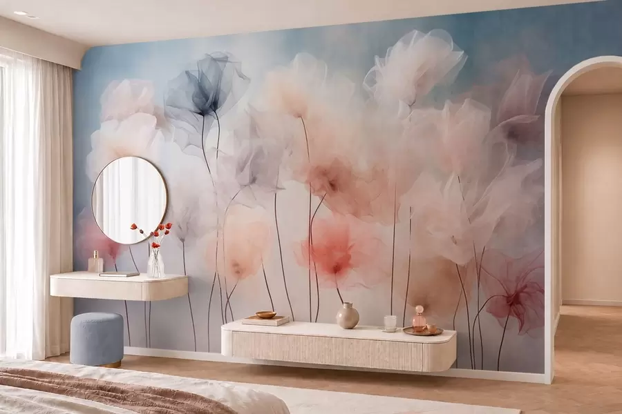 Fotobehang Luchtige bloemen in delicate pasteltinten w05818