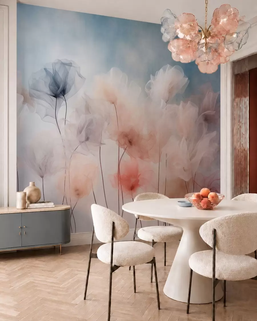 Fotobehang Luchtige bloemen in delicate pasteltinten w05818