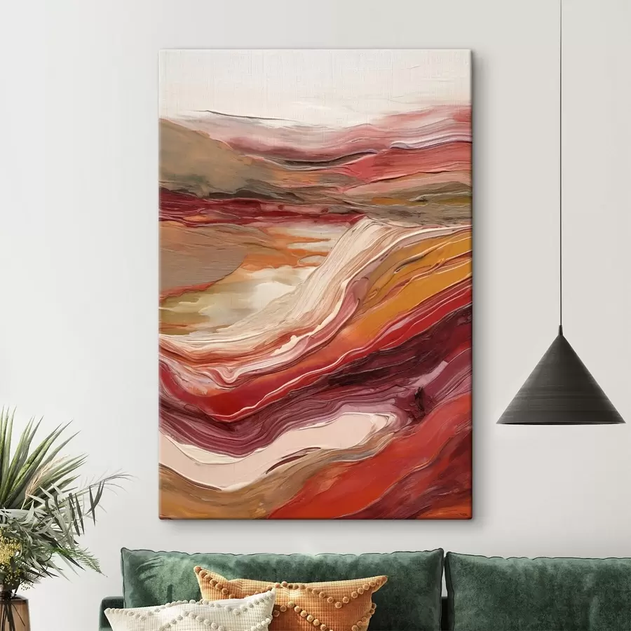  Schilderijen Abstrakt landschap met gestructureerde lagen in rood, oranje en beige s50216