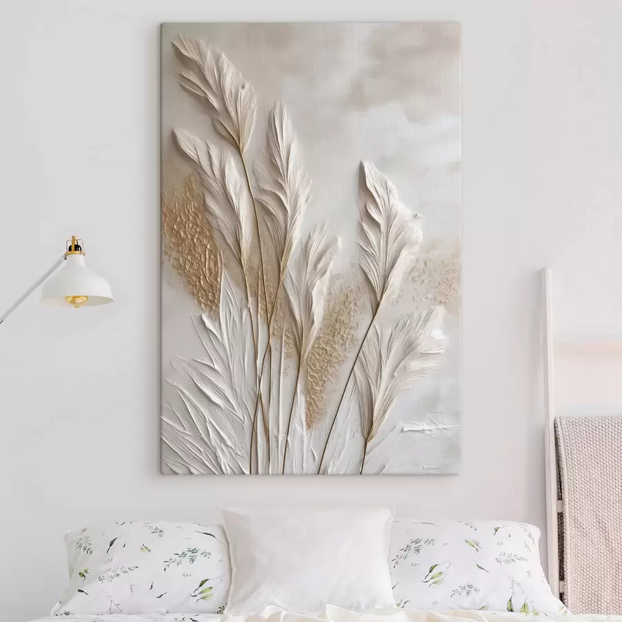  Schilderijen Gedroogde tarwestengels tegen een lichtbeige achtergrond, natuurlijke texturen s50219