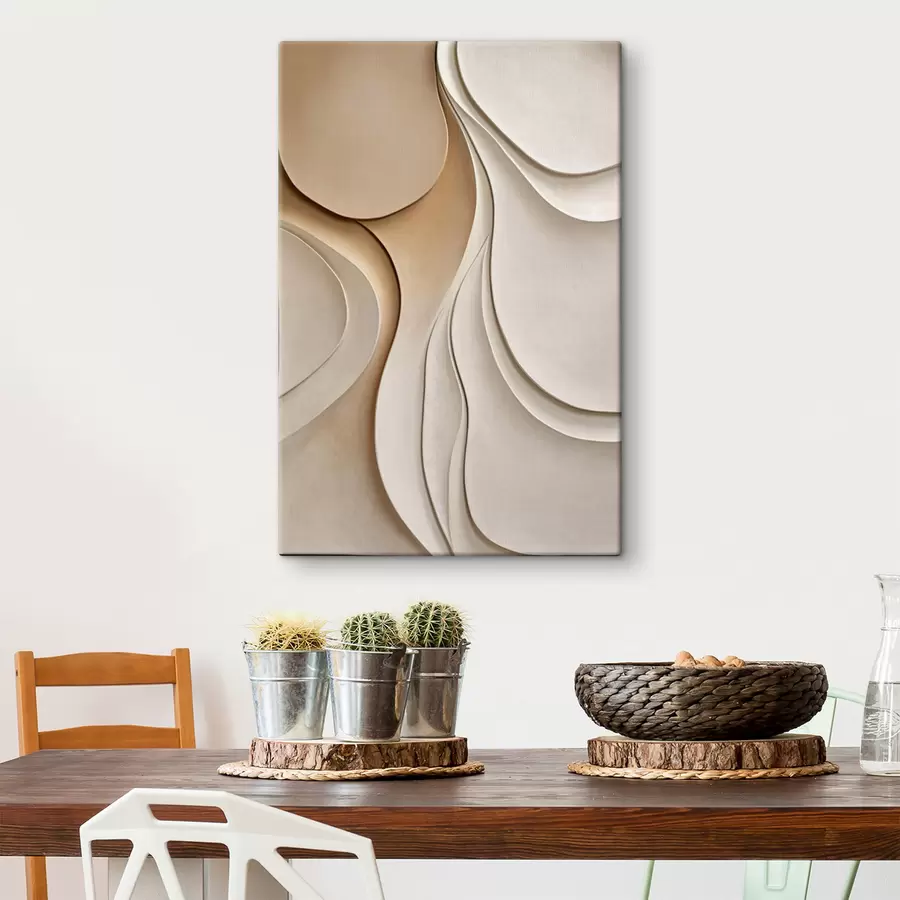  Schilderijen Abstracte, vloeiende, organische vormen in neutrale beige- en crèmekleuren, kunst met textuur s50224