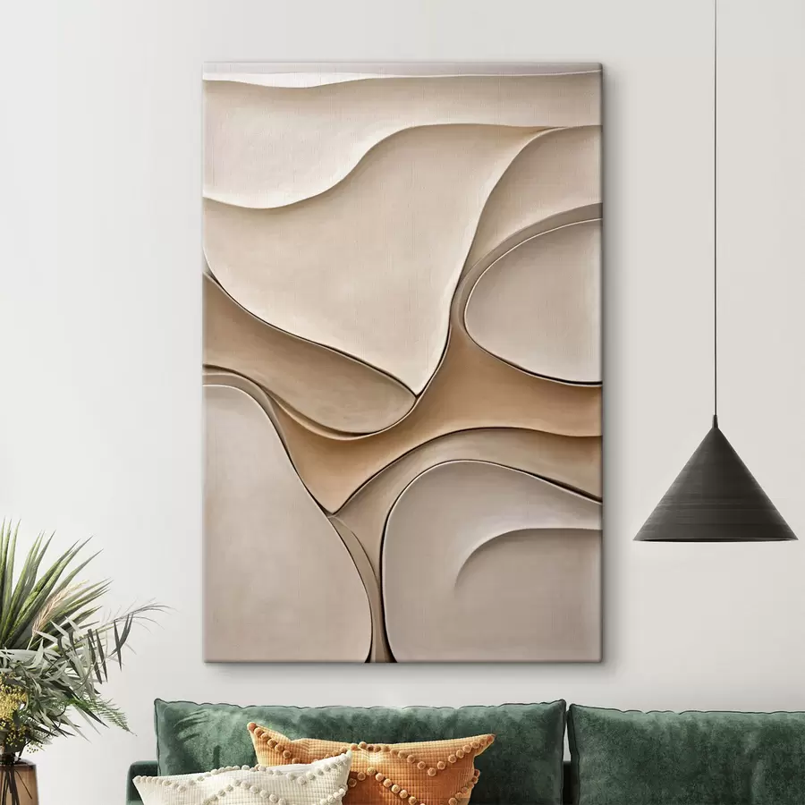  Schilderijen Abstracte, vloeiende, organische vormen in neutrale beige- en crèmekleuren, kunst met textuur s50225