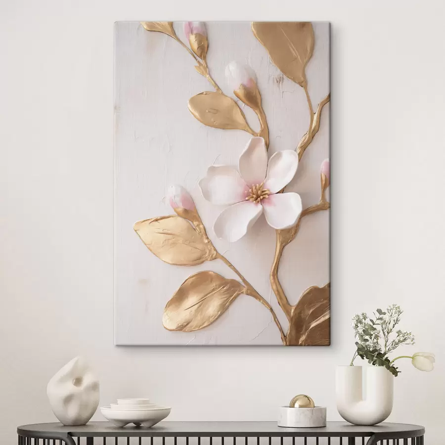  Schilderijen Magnoliabloemen in een zachtroze tint met textuur en gele accenten s50231
