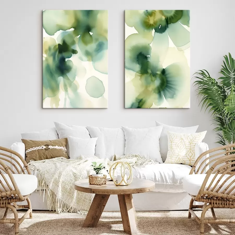  Schilderijen Abstracte aquarelstijl met vloeiende vormen in groene tinten m30836
