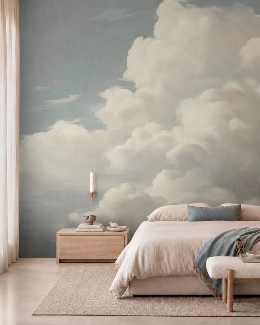 Fotobehang Wolken in parelwit w05855