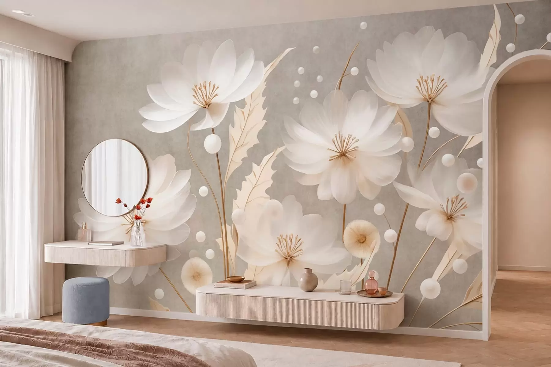 Fotobehang Dans van witte bloemen w05857