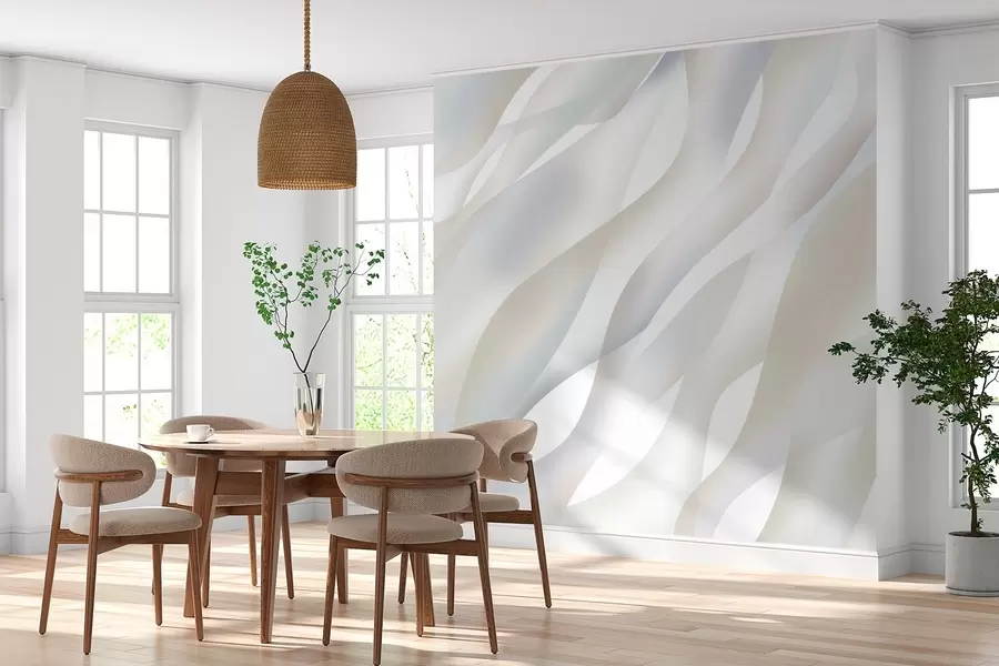 Fotobehang Abstracte golven in grijstinten en beige tegen een witte achtergrond w05758