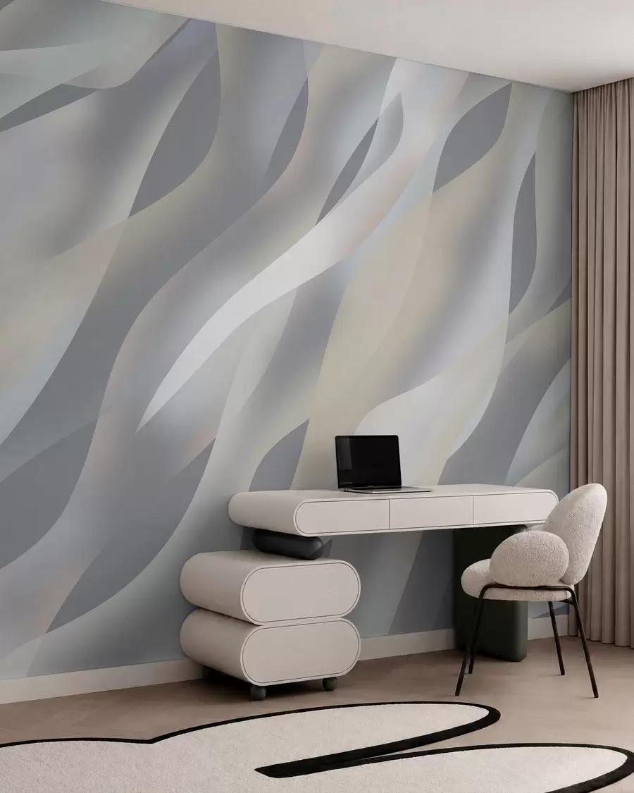Fotobehang Abstracte golven in grijstinten en beige tegen een donkergrijze achtergrond w05758v2